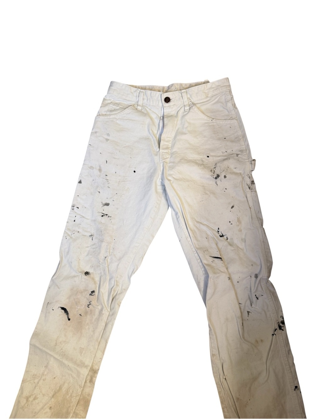 White Painter Carpenter Style Work Pants with Paint Splatter - Picture 4 of 9